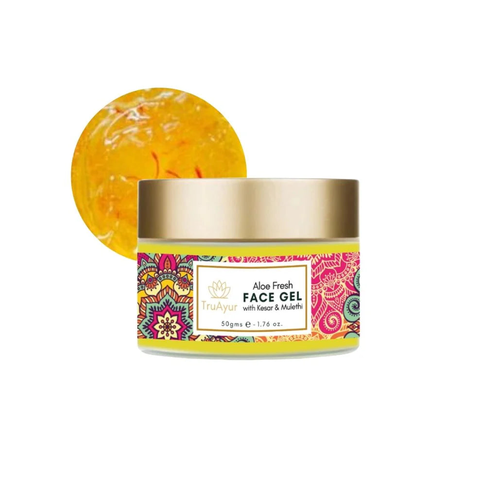 Dúo facial fresco con azafrán de Cachemira y Mulethi (limpiador facial y gel facial Aloe Fresh)