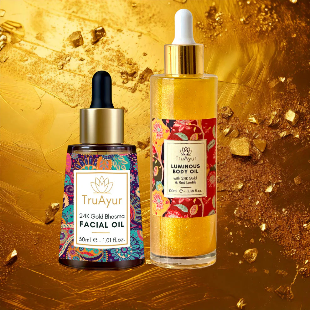Combo de brillo dorado 24K (combinación de aceite facial y aceite corporal dorado 24K)