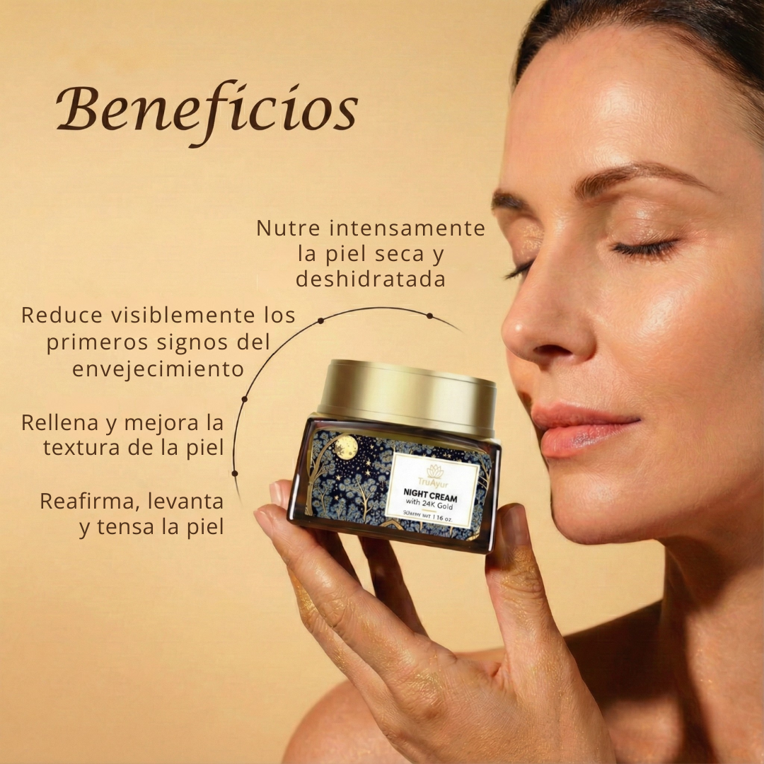 24K Oro Crema de Noche Anti-Aging Ayurvédica con Aceite de Bakuchi, Azafrán y Cúrcuma