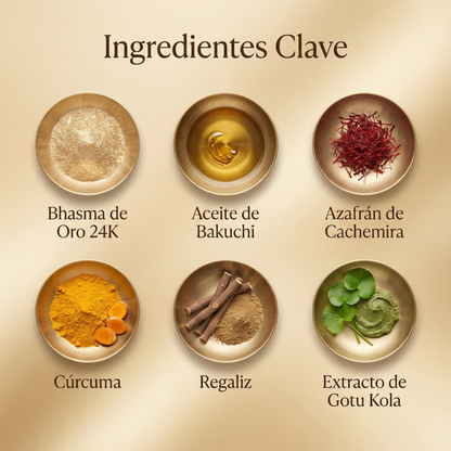 24K Oro Crema de Noche Anti-Aging Ayurvédica con Aceite de Bakuchi, Azafrán y Cúrcuma