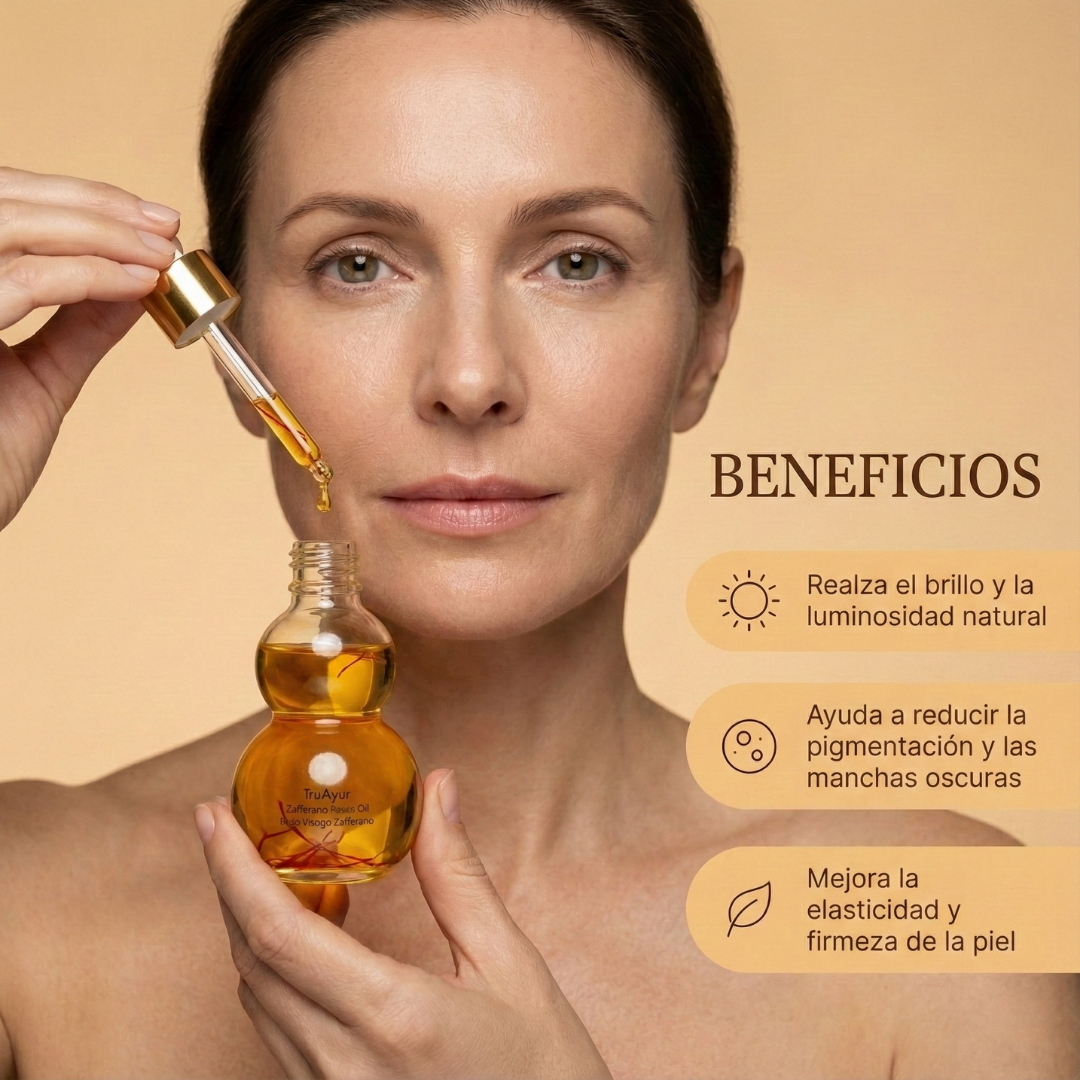 Aceite facial Zafferano con hebras de azafrán puro para una piel radiante, suave y rejuvenecida