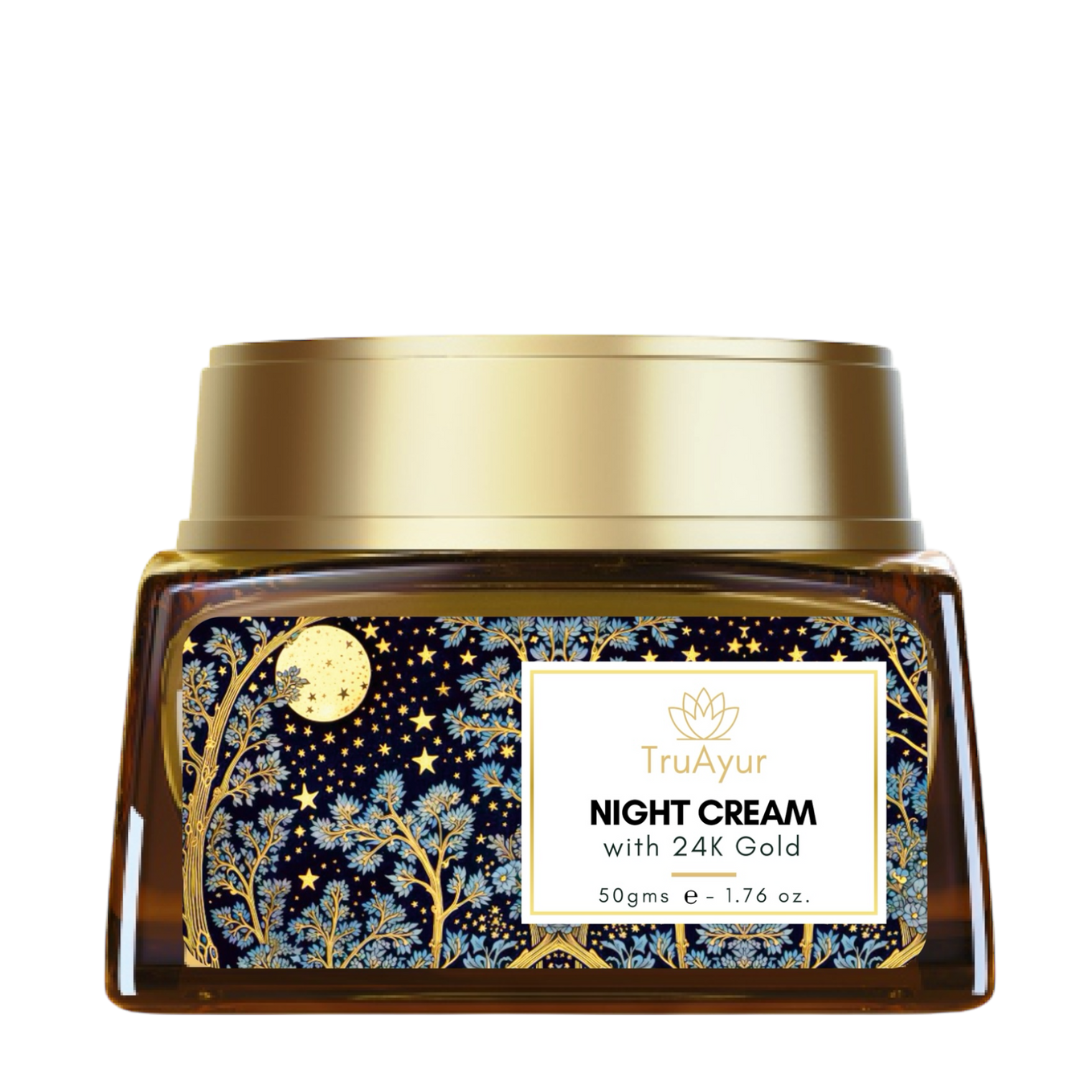 24K Oro Crema de Noche Anti-Aging Ayurvédica con Aceite de Bakuchi, Azafrán y Cúrcuma