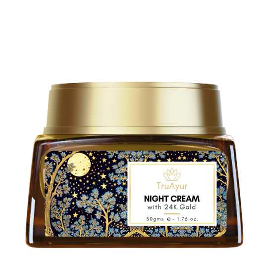 24K Oro Crema de Noche Anti-Aging Ayurvédica con Aceite de Bakuchi, Azafrán y Cúrcuma