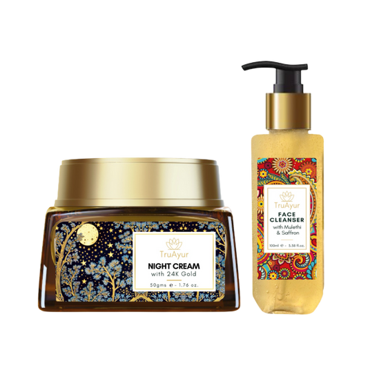 Ritual de noche Saffron Glow (crema de noche de oro de 24 quilates y limpiador facial)