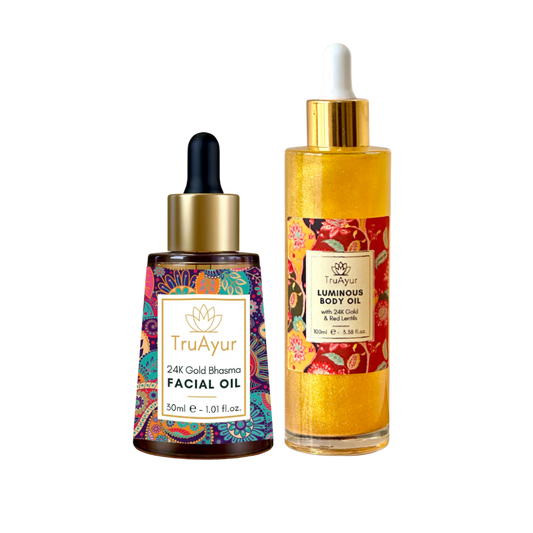 Combo de brillo dorado 24K (combinación de aceite facial y aceite corporal dorado 24K)