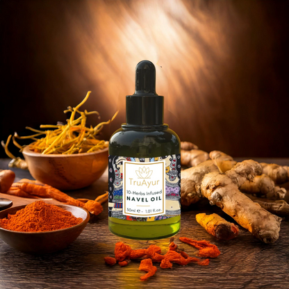 10 hierbas Aceite de ombligo para el equilibrio hormonal, una piel radiante y el equilibrio de la piel flácida, seca y con arrugas