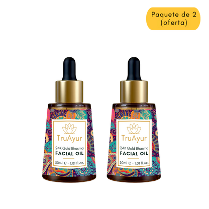 Aceite facial ayurvédico con oro de 24 quilates: realzador de luminosidad y antipigmentación (Pack de 2)