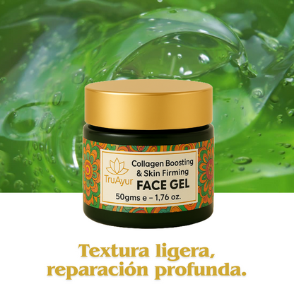 Gel facial reafirmante y estimulante del colágeno con cicatrices, aloe vera, té verde y moringa