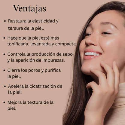Gel facial reafirmante y estimulante del colágeno con cicatrices, aloe vera, té verde y moringa