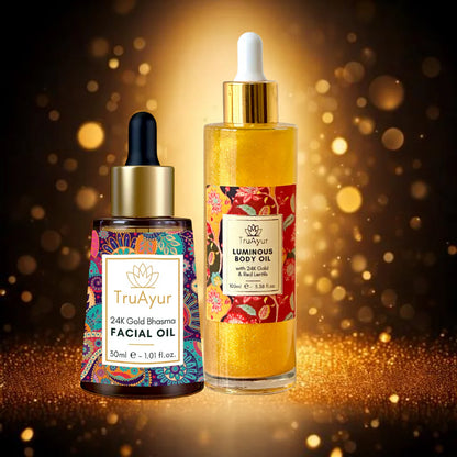 Combo de brillo dorado 24K (combinación de aceite facial y aceite corporal dorado 24K)