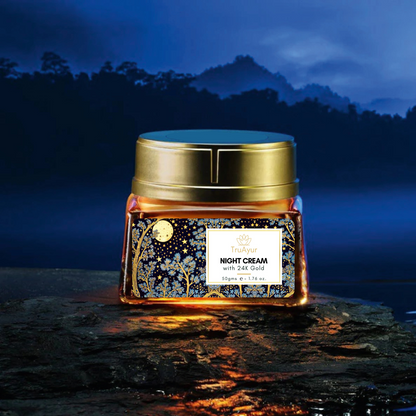 24K Oro Crema de Noche Anti-Aging Ayurvédica con Aceite de Bakuchi, Azafrán y Cúrcuma