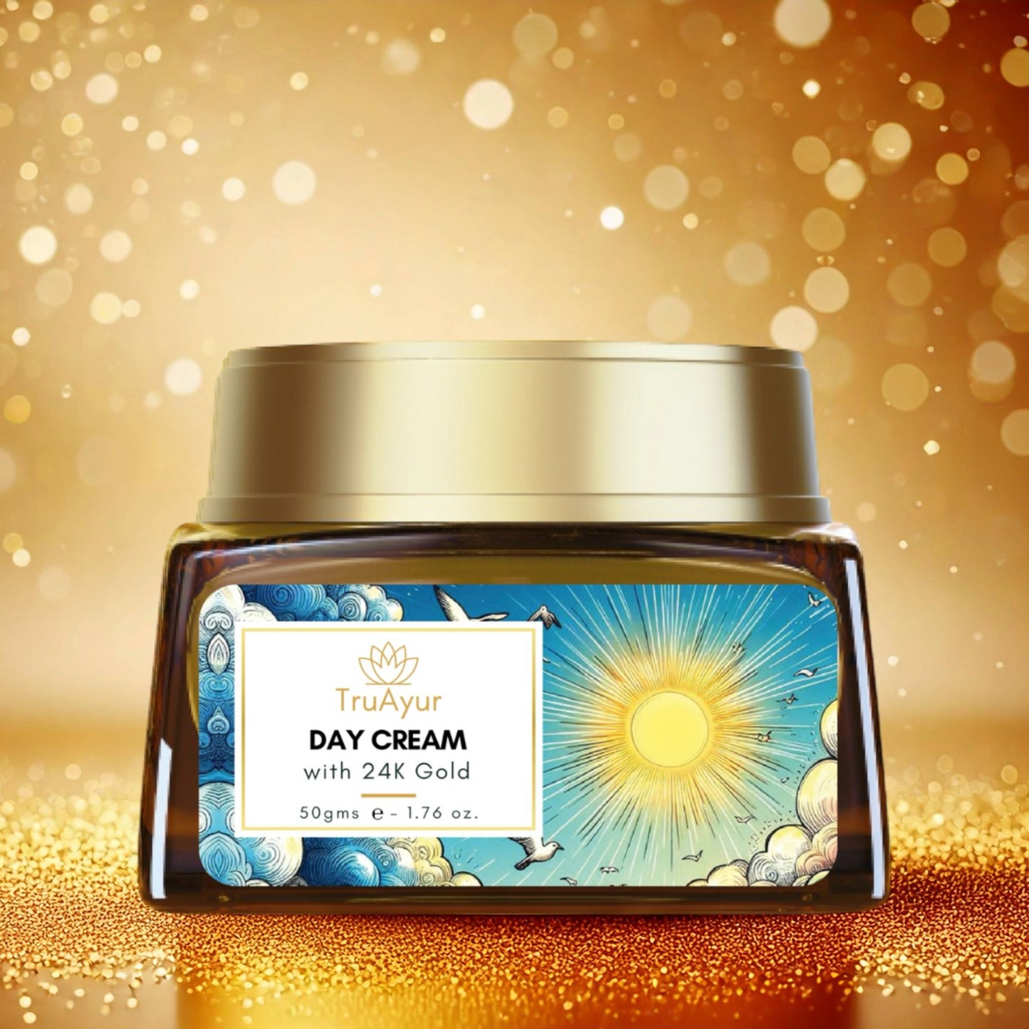 Crema de día ayurvédica iluminadora de oro de 24K con Gotu Kola, azafrán y Mulethi