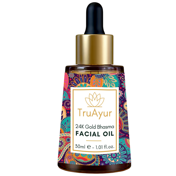 Aceite Facial 24K Gold Bhasma con 8 Hierbas para una Piel Radiante, Ayuda a Reducir Manchas Oscuras y Signos de la Edad