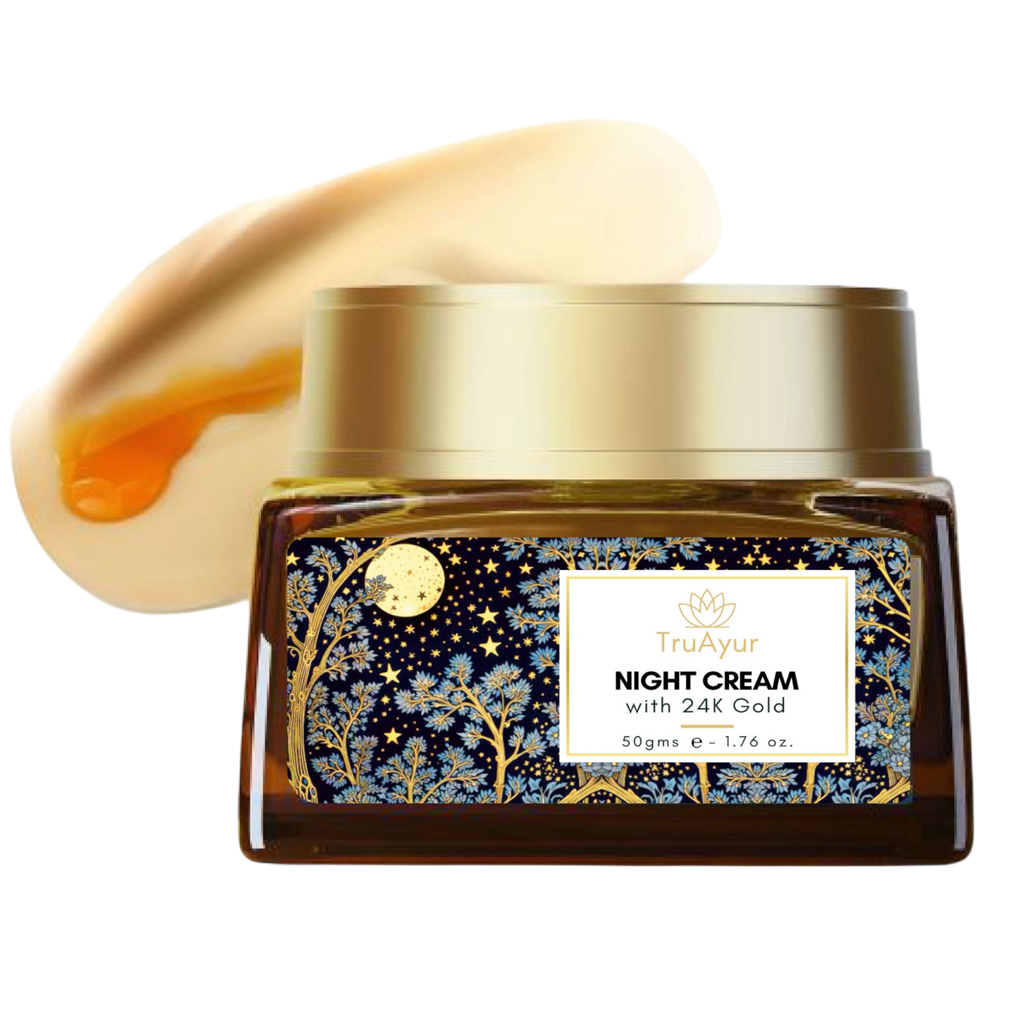 24K Oro Crema de Noche Anti-Aging Ayurvédica con Aceite de Bakuchi, Azafrán y Cúrcuma