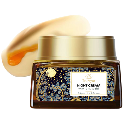 24K Oro Crema de Noche Anti-Aging Ayurvédica con Aceite de Bakuchi, Azafrán y Cúrcuma
